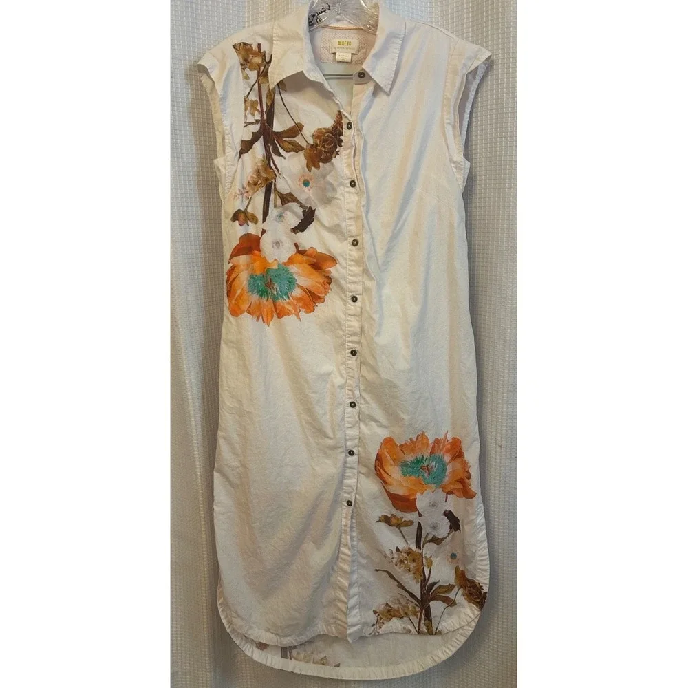 anthropologie maeve white floral midi shirt dress size XS Sleeveless Boho